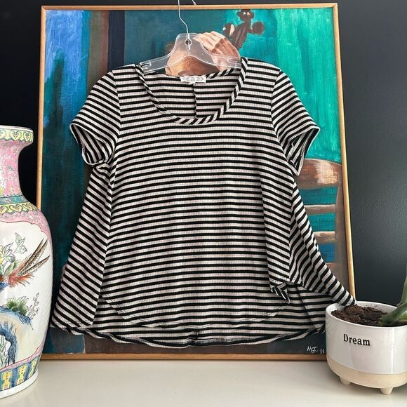 Pink Rose Black and White Striped Short Sleeve Tee M - Picture 3 of 16